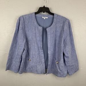 Chicos Jacket Womens 2XL (4) Blue Linen Open Front Pocket Dressy Blazer